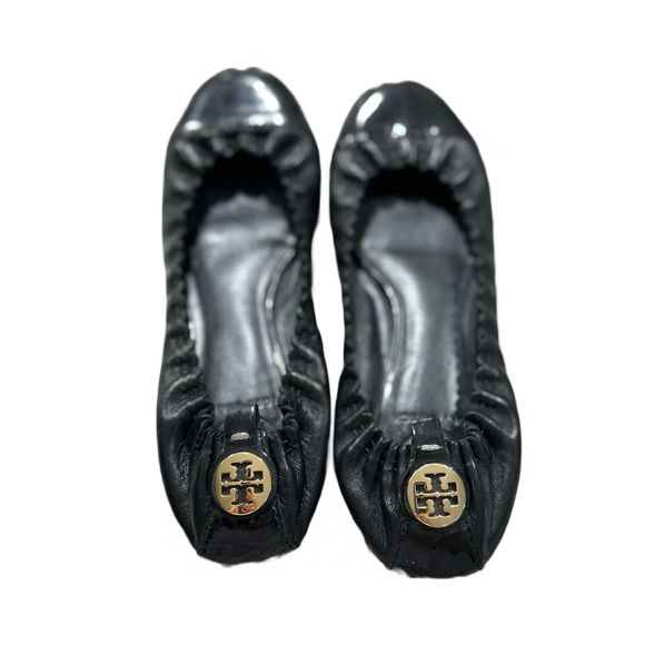 Tory Burch Ballet Flats Shoes Womens Size 6 Abbey Leather Cap Toe Slip On Black - Picture 2 of 6